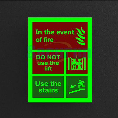 Self Luminous Glow Photoluminescent Fire Signs Action For Not Use The Lift
